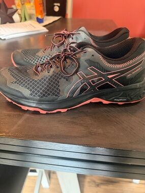 ASICS Black and Coral Trail Running Shoes